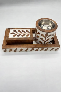 Ensemble de brûleur à encens Bakhoor en bois d'acacia incrusté de style calligraphie sophistiqué, écologique, design religieux, pour la maison - Product Image 4