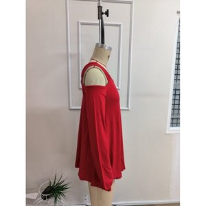 Women'<b>s</b> Long-Sleeved Viscose <b>Blouse</b> with Off-Shoulder Stripe Detail, 38163 - Red - Product Image 5