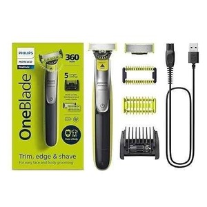 Philips-Maquinilla de afeitar eléctrica híbrida OneBlade 360 para hombre, maquinilla de afeitar eléctrica y recortadora de barba con peine facial 5 en 1 - Product Image 3
