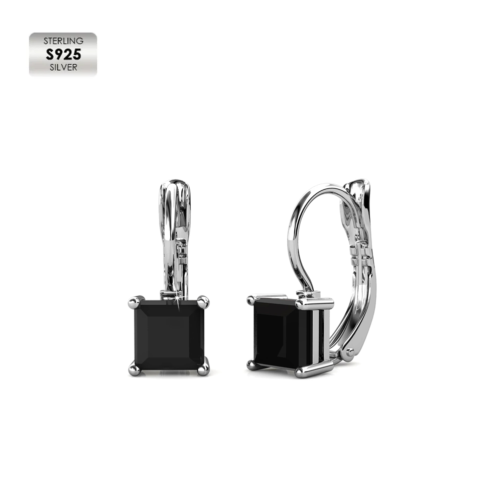 Boucles d'oreilles S925 plaquées or blanc 18 carats, noir intense
