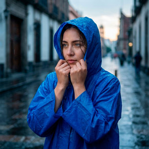 Imperméable léger et portable en PVC/PU bleu coupe-vent à capuche pour une personne, idéal pour les voyages, la randonnée et le camping - Product Image 5