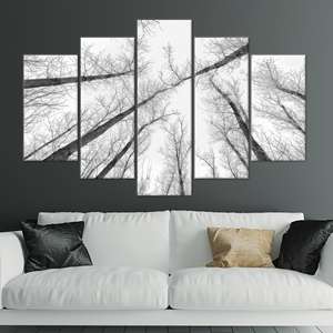Lienzo Impreso: Elegante Arte de Árboles Altos en Blanco y Negro, 5 Piezas: Enrollado en Lienzo - Product Image 1