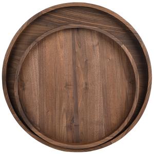 Juego de bandejas redondas anidadas modernas de gran venta de dos Acacias duraderas con acabado gris para madera de mango con asa para servir y decoración del hogar - Product Image 2