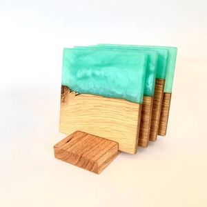 Dessous de verre sans rivière en résine époxy en bois de manguier les plus vendus avec ensemble de supports Sous-verres gratuits par God Grace Overseas - Product Image 5