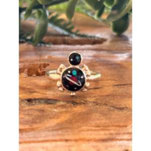 Southwest Made Sterling Silver <b>Turtle</b> <b>Ring</b> with Natural Opal Inlay Rhodium Plated - Product Image 4