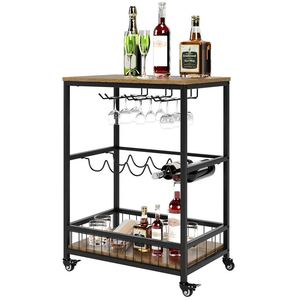 Industrial rectangular steel wine rack bar cart hotel <b>serving</b> <b>trolley</b> food wine & glasses holders bar carts for home catering - Product Image 2