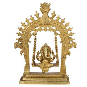 Estatua de Ganesha en Latón Hecha a Mano, Estilo Art Deco Tradicional, Ídolo Ganesh Jhula para Decoración del Hogar u Oficina, para las Festividades de Diwali - Product Image 5