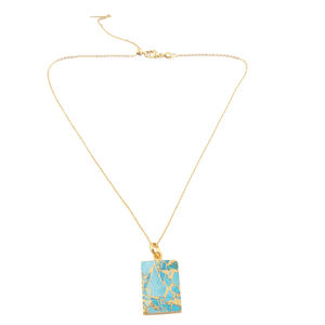 Joyería personalizada Mohave azul cobre turquesa cadena collar Latón chapado en oro forma de rectángulo colgante collares celestiales - Product Image 3