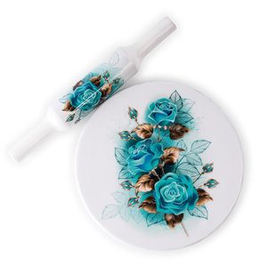 Wooden <b>Rolling</b> <b>Pin</b> and Board Set with <b>Marble</b> Design Print Traditional Chakla Belan Kitchen Tool - Product Image 6