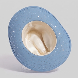 Sombrero Vaquero Azul Claro con Pedrería, Unisex, para Fiestas, 56-58CM, Venta al Por Mayor, Logotipo Personalizado, Alta Calidad, OEM, ODM, MOQ Bajo, Gorra Vaquera Occidental - Product Image 3