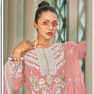 Luxueux Organza Shalwar Kameez 4 pièces ensemble XL XXL tailles avec broderie Khalti travail soie bas indien et pakistanais vêtements - Product Image 1