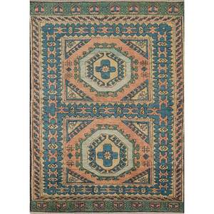 Tapis en laine noué à la main Nuray Blue, motif géométrique, tapis rectangulaire pour couloir, décoration de salon, taille 9x12 pouces - Product Image 1