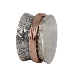 925 Sterling <b>Silver</b> Unique 3-Tone <b>Spinner</b> <b>Rings</b> 14k Gold Golden Brass Bezel Setting Wholesale Jewelry for Weddings Parties - Product Image 2