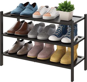 3-Tier Wooden Shoe Rack Premium Stackable Shoe Shelf Storage Organizer for Hallway Closet Living Room Entryway Slipper Organizer - Product Image 1