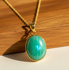Vente chaude 925 Sterling Silver Dainty Chain 18K Gold Bezel Setting Healing Crystal Pendant Bohemian Amazonite Fashion Dainty - Product Image 1