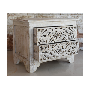 Meubles Indore en bois modernes en vrac vente en gros Ensemble table de chevet à 2 tiroirs sculptés Table de chevet en bois de gros avec tiroirs sculptés uniques - Product Image 1