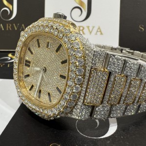 Reloj Mecánico de Lujo para Hombre, Estilo Hip Hop, Brillante, Chapado en Oro, Cuadrado, de Acero Inoxidable, con Diamantes, Esfera de Cristal ETA - Product Image 3