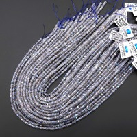 Perles Rondelles Fines Facettées en Labradorite Naturelle AA de 4 mm, Fil de 15,5 pouces, Pierre Premium Certifiée par un tiers du Rajasthan, pour la fabrication de stylos