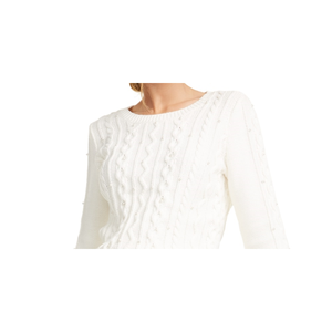 Maglione da Donna Maison Jules Bianco Taglia XL in Maglia a Trecce con Perle Finte, Traspirante in Mohair, Motivo Azteco e Logo Frontale - Product Image 2
