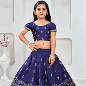 Shoryam Fashion, style Bollywood, ensemble de robe longue ethnique pour filles, Lehenga Choli bleu marine, bord festonné, pour fête et cérémonie - Product Image 1