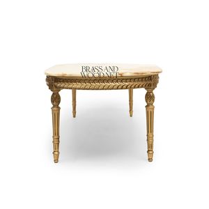 Mesa de Centro Ovalada de Lujo con Tapa de Mármol Ónix Natural y Patas Acanaladas con Hoja de Oro Antigua para Salas de Estar Clásicas y Elegantes - Product Image 5