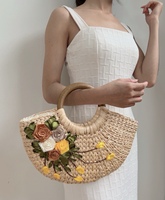 Tas tangan Artisan buatan tangan dengan gaya antik desain terbuka dan gagang kayu bergaya dari air fitur Hyacinth dua tali