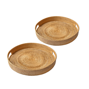 Bamboo <b>RATTAN</b> TRAY FRUIT <b>STORAGE</b> <b>BASKET</b> Handmade with Handles for Easy Carrying and Serving, Perfect for Food, Drinks Home Decor - Product Image 1