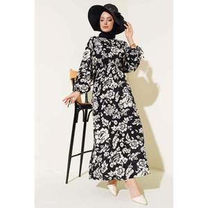 Robe à Taille Elastique Motif Floral Noir - Product Image 2