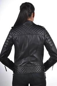 Chaqueta de piel de cordero auténtica para motorista para mujer, chaqueta de invierno de piel de oveja de anilina suave ajustada para motocicleta - Product Image 3