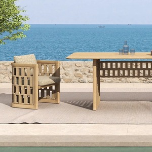 Modern Premium Teak Wood Outdoor Dining <b>Table</b> Set Heavy Duty Metal Frame Weatherproof Patio Garden Restaurant Furniture - Product Image 4