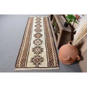 Tapis Vintage en Laine Turque 3.3 X 9.6ft Ethnique Patchwork Design Marron Beige Couleurs pour Décorations de Salon 4m Largeur 9x12 Latex - Product Image 1