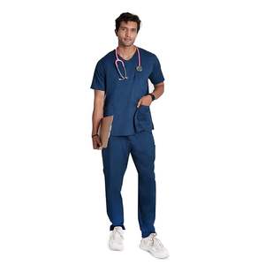 Hombres 7 bolsillo Scrub Suit Profesional con cuello en V Medias mangas Scrubs para médicos - Product Image 1