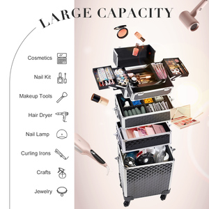 4 In 1 Rolling Makeup Case Professional Cosmetic Storage Organizer with Wheels Travel Makeup <b>Trolley</b> Large Salon Barber <b>Suitcase</b> - Product Image 2