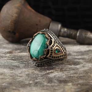 Wholesale Azuris 925 Sterling Silver Men's <b>Ring</b> Ottoman Style From Turkey Naturel <b>Aqeeq</b> Stone Fashion VALKH1051 - Product Image 2