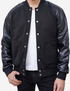 Chenille personnalisée patchs de broderie Vintage décontracté Hip Hop Bomber veste en cuir hommes fermeture à glissière saison d'hiver Style universitaire - Product Image 5