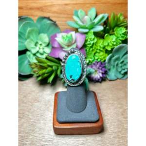 <b>Adjustable</b> Navajo Made <b>Ring</b> with Carico Lake Turquoise & Sterling Silver Rose Gold Plated Bezel Set Stainless Steel Jewelry Gift - Product Image 1