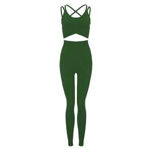 Conjunto de Yoga para mujer de etiqueta privada de alta calidad, 2 uds., moda deportiva, cintura elástica, Fitness, gimnasio, conjuntos de Yoga para niñas, Color verde - Product Image 5