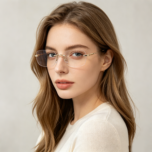 Gafas fotocromáticas unisex sin montura con forma cuadrada para negocios, lentes de resina con bloqueo de luz azul, protección ocular de alta definición - Product Image 1