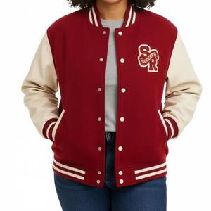 Chaqueta Universitaria Estadounidense, Personalizable con Logotipo, Cuerpo de Lana y Mangas de Cuero en Rojo, con Ribete Acanalado y Cierre de Botones a Presión - Product Image 5