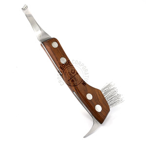 Outil de maréchal-ferrant professionnel équin 3-en-1 outil de couteau à sabot brosse métallique outil de coupe, de nettoyage et de toilettage manche solide en bois - Product Image 1