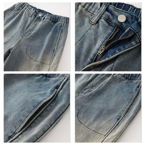 Jeans baggy cargo personnalisés pour hommes, pantalons en jean évasés empilés peints en bleu, pantalons en jean pour hommes, vente en gros - Product Image 4
