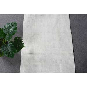 Tapis en laine blanche moderne 1.8x5,5 pieds motif rayé et patchwork turc pour les décorations de salon soutenu en latex - Product Image 5