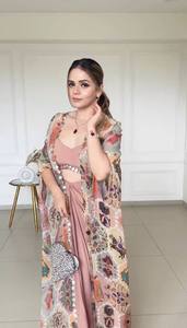 Ensemble coordonné de style kaftan en georgette imprimé floral de luxe Unity avec robe intérieure - Product Image 4