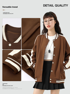 Chaquetas de béisbol con logotipo personalizado Preppy Couple French Terry sudadera abrigo al por mayor chaquetas universitarias en blanco 380gsm - Product Image 6