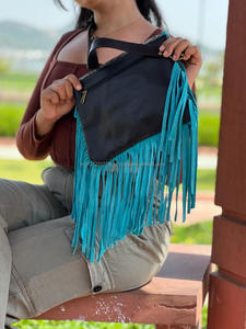 Bolso con flecos de cuero de piel de estilo occidental para mujer, bolso de cuero tallado con herramientas turquesa, bolsos de cuero de estilo bohemio - Product Image 5