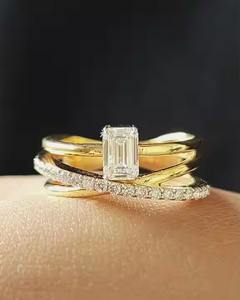 Bague de fiançailles en diamant de laboratoire VS1 taille émeraude 1.5 carats en or jaune 14 carats pour mariages anniversaires fêtes bijoux cadeau - Product Image 1