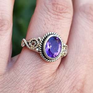 Purple Amethyst <b>Statement</b> <b>Ring</b> February Birthstone Handmade Sterling <b>Silver</b> Boho Gemstone <b>Ring</b> with Oval Cut Diamond - Product Image 2
