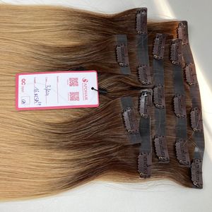 16 Pouces Vierge Brute Double Dessiné Clips dans les Cheveux Ombre Couleur Cuticule Aligné Double Dessiné Extensions de Cheveux Humains - Product Image 2