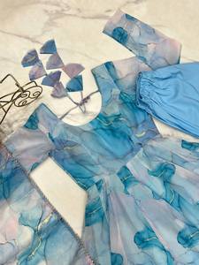 Nouveau design, ensemble Kurti en organza de soie pour femmes, robe indienne, pantalon Kurta long et costume ethnique Dupatta brodé pour femmes - Product Image 4