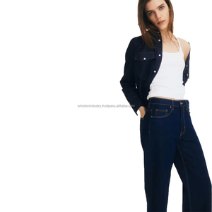 กางเกงยีนส์เดนิมสีน้ำเงินคลาสสิกทรงขาบานเอวสูงทรงเข้ารูปสำหรับผู้หญิง - Product Image 2